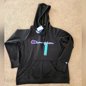 Women's Black Champion Script Hoodie NWT